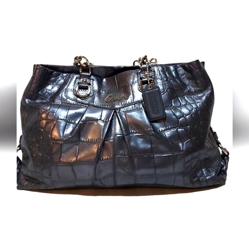 COACH ASHLEY METALLIC GUNMETAL CROCO BAG!